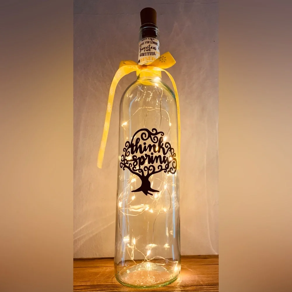 Hand Crafted- ‘Think Spring’ Wine bottle lantern